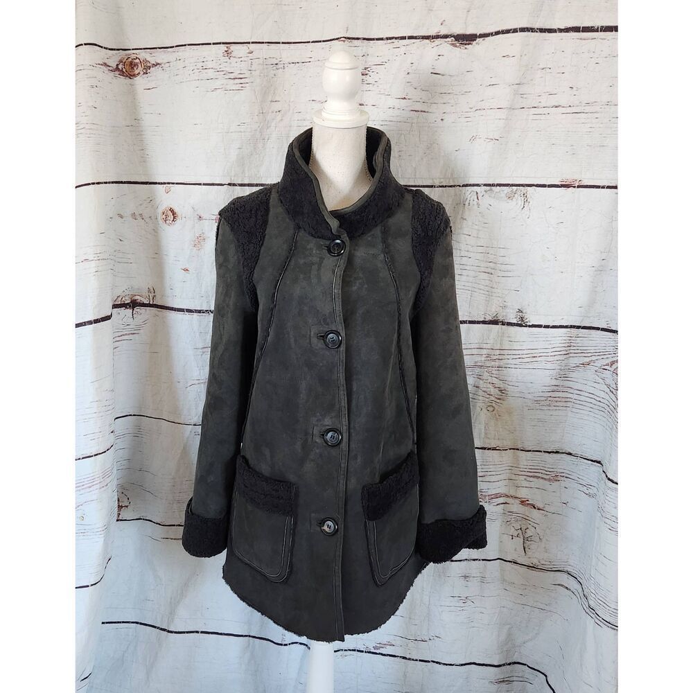 Zac Posen Suede Button Front Sherpa Jacket Size Medium‎